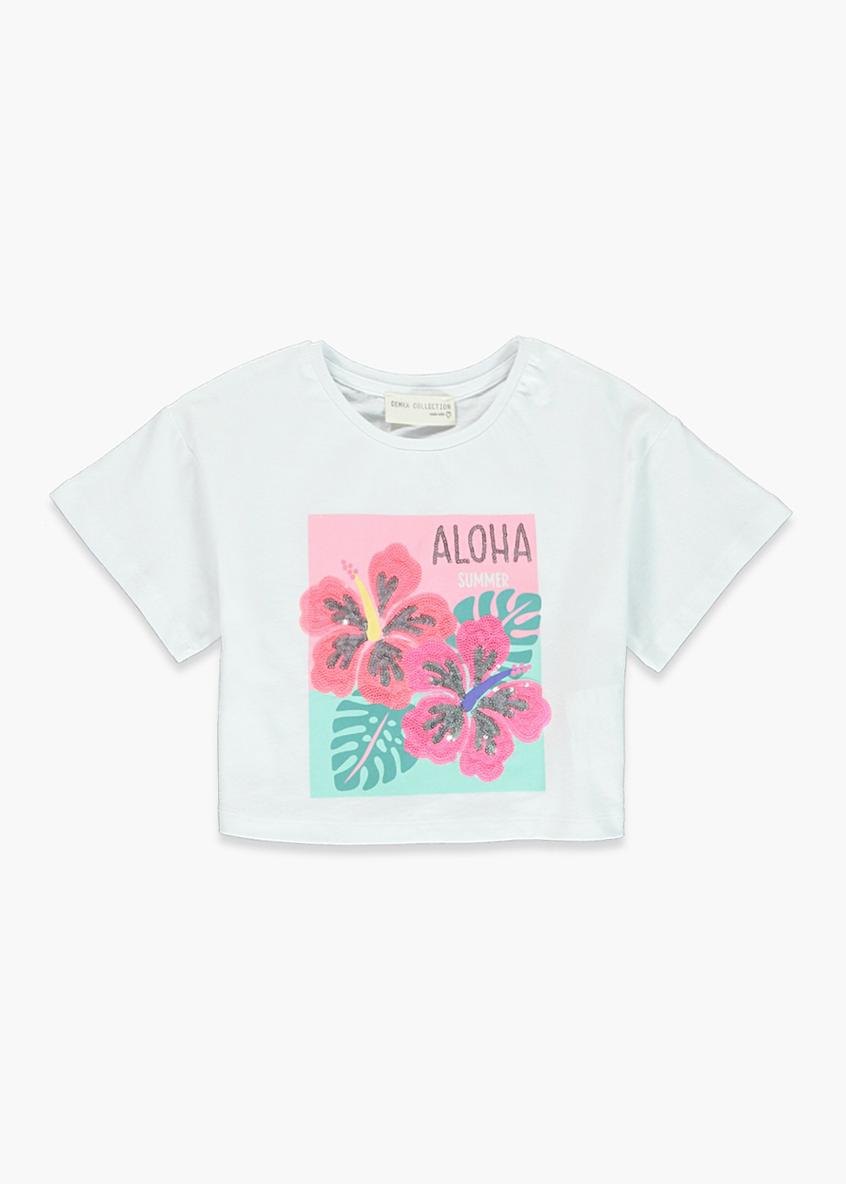 Girls White Aloha T-Shirt (4-13yrs)